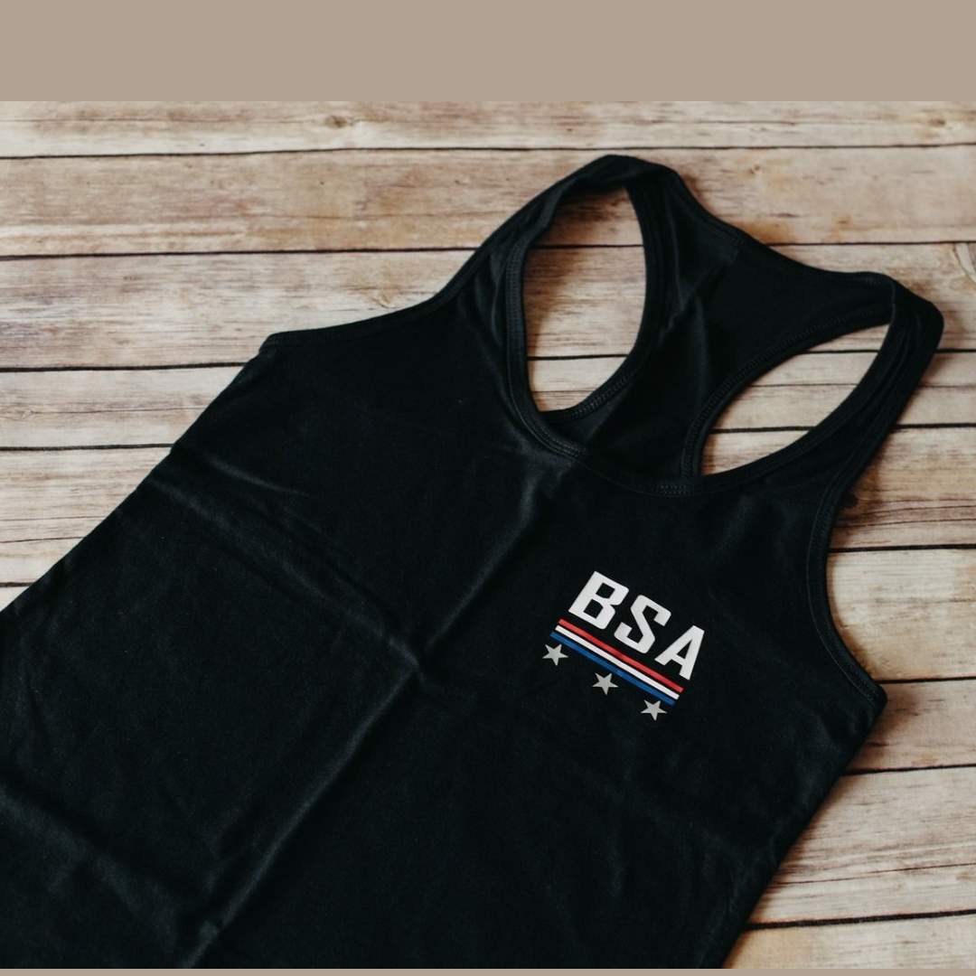 Women's Black BSA logo Racerback Tank